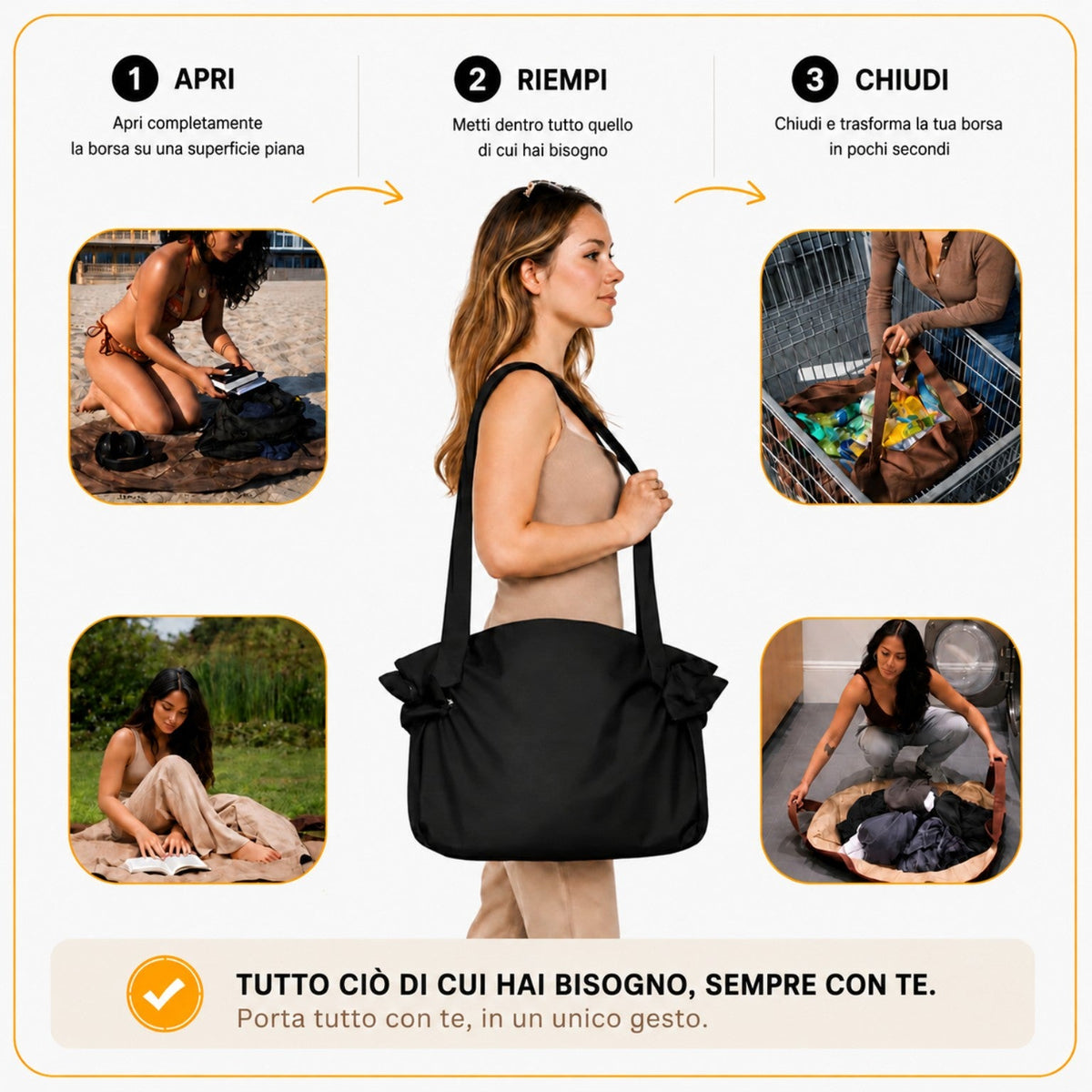 Borsa multifunzione LORVELLI - apri, riempi e chiudi
